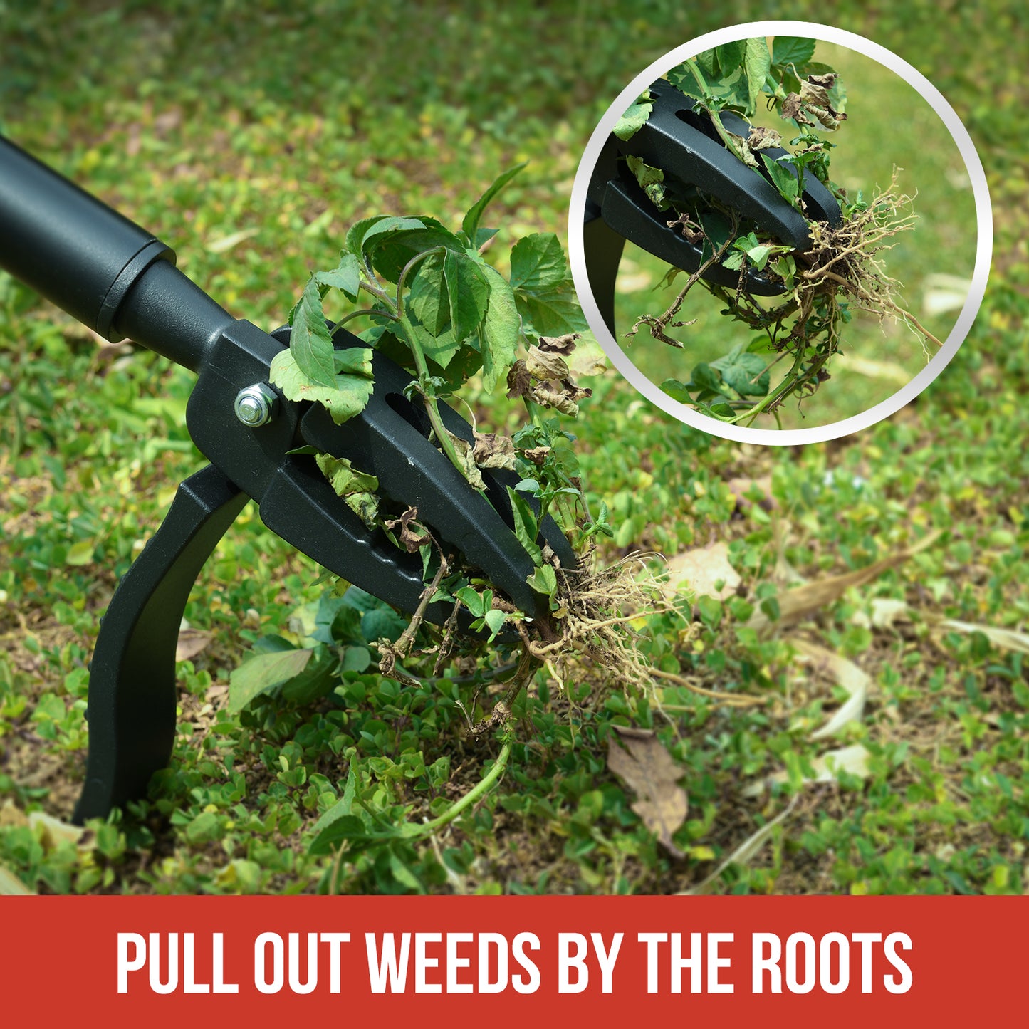 AMVOG 46-Inch Stand-Up Weed Puller, Made of Aluminum Alloy & 4-Claw Steel Head Design, Easily Remove Weeds Without Bending