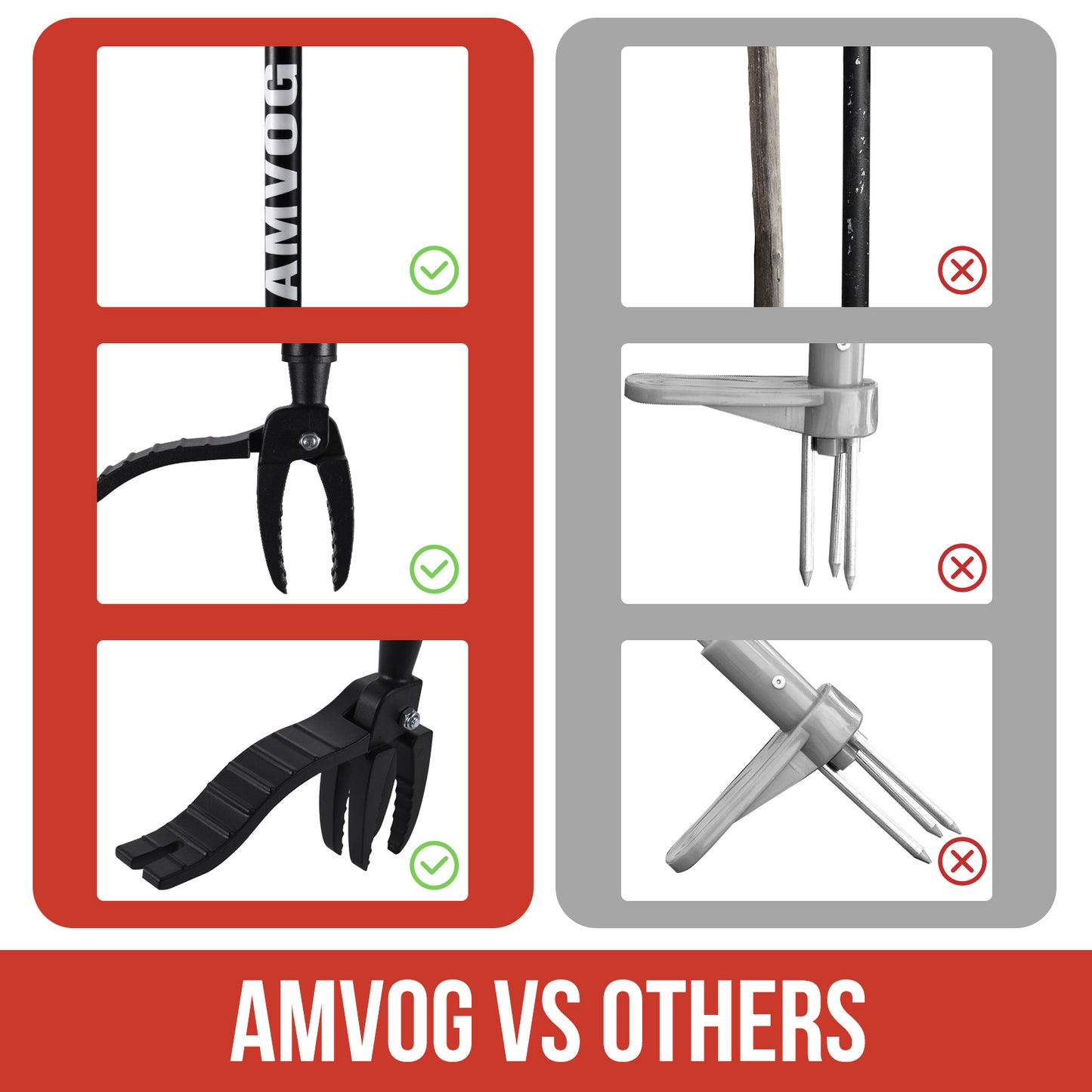 AMVOG 46-Inch Stand-Up Weed Puller, Made of Aluminum Alloy & 4-Claw Steel Head Design, Easily Remove Weeds Without Bending
